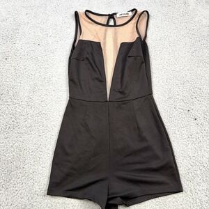 Mystic Romper Womens Black Mesh‎ Illusion Plunge Neck Sleeveless Zip Back Party